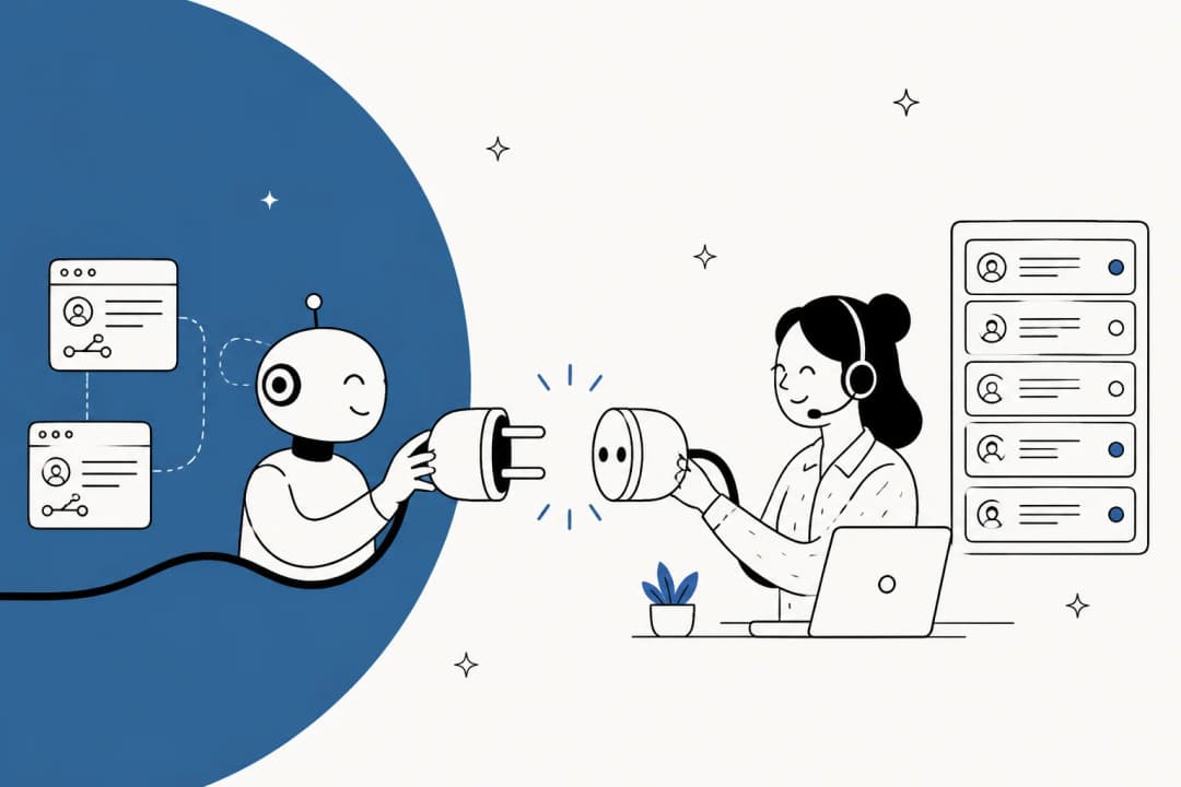 Illustration of an AI agent plugging into a customer support helpdesk ticket queue