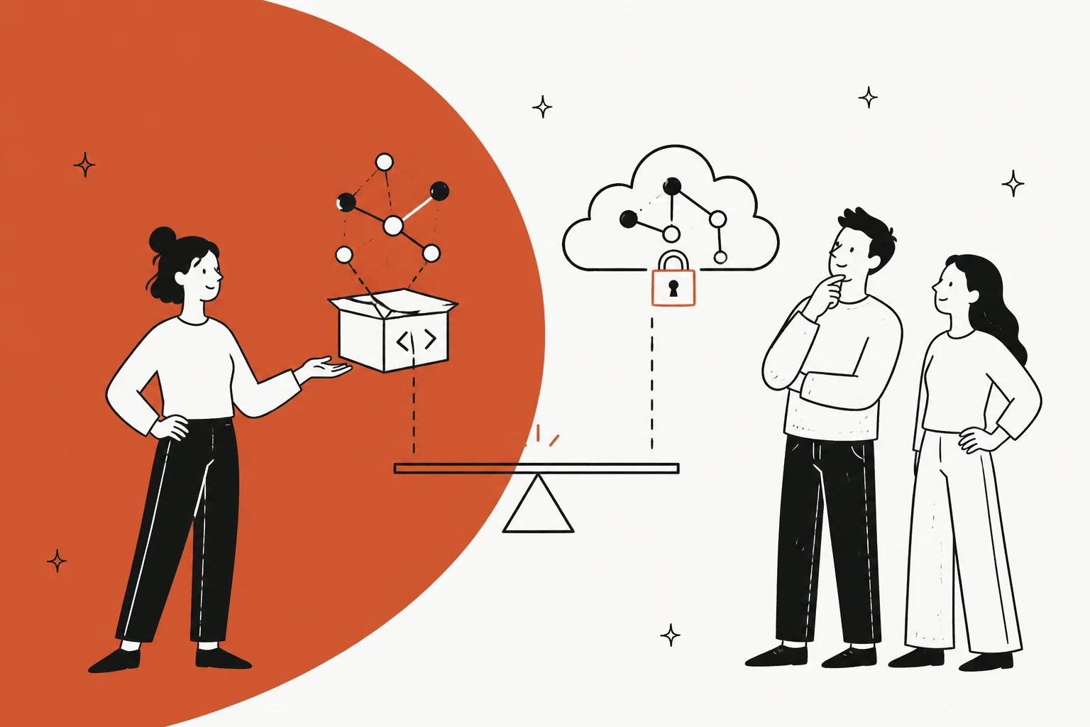 Illustration comparing open-source and managed decision models as Laya AI alternatives