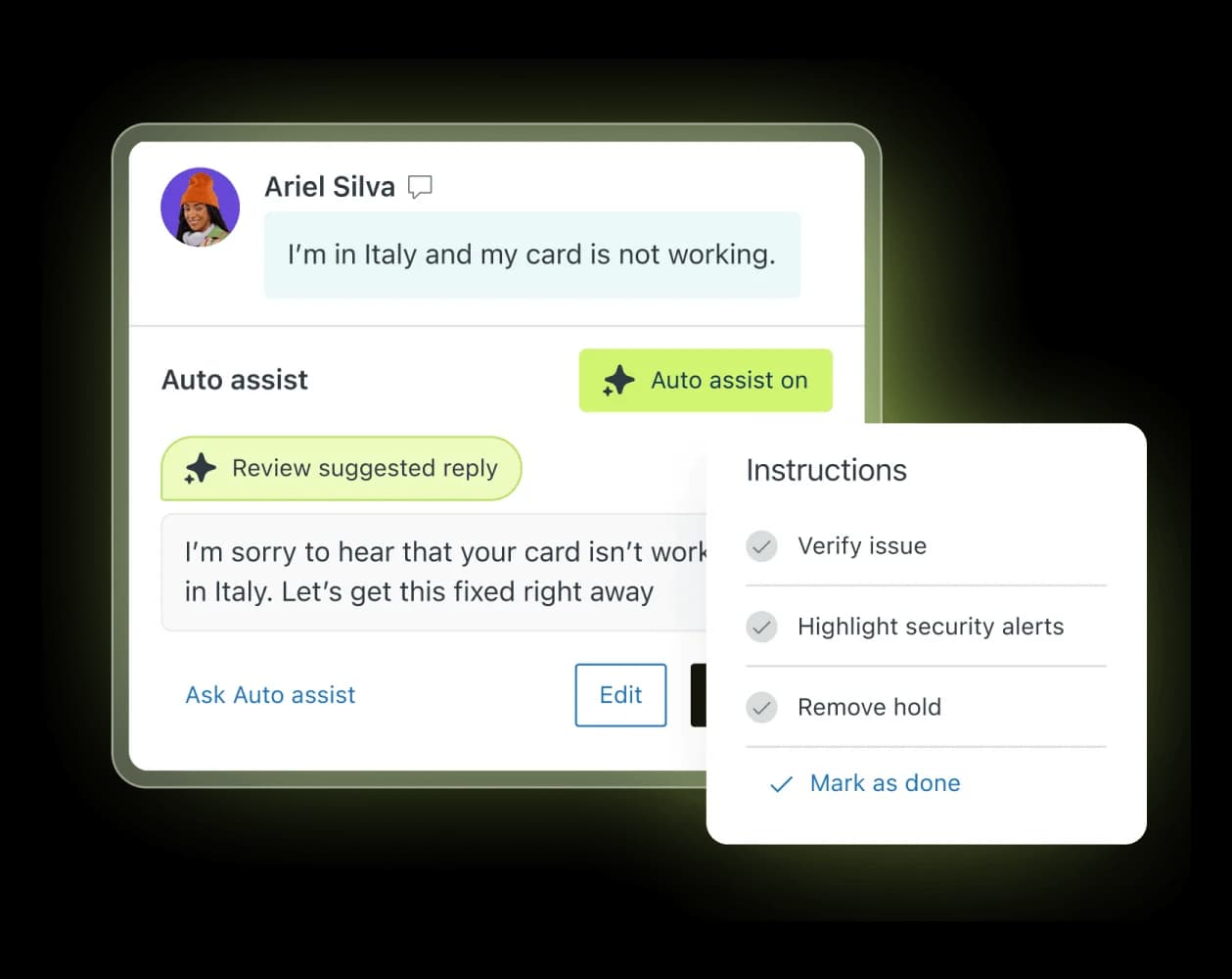 Zendesk Auto assist drafting a suggested reply with step instructions, as taken from Zendesk