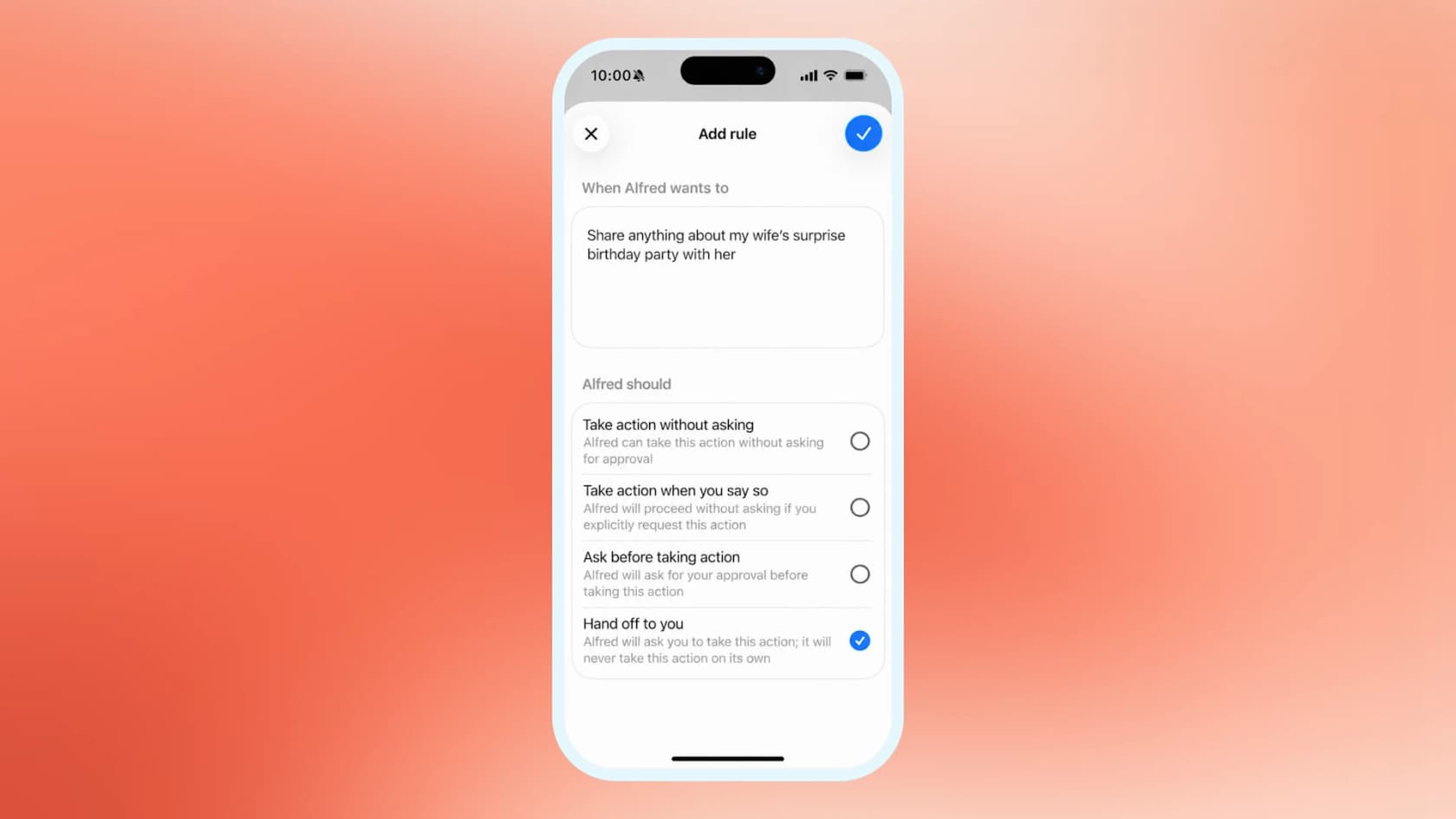 Custom Rules settings for a dot shown in a phone frame, as taken from OpenAI