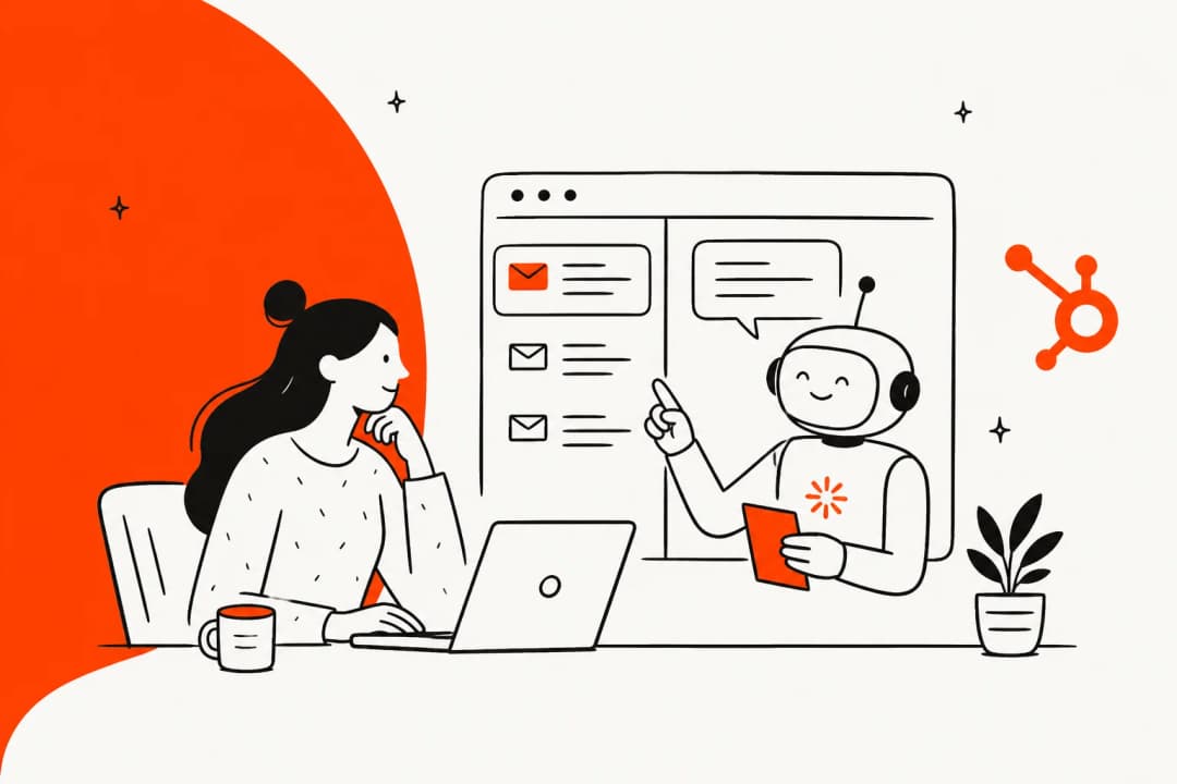 Illustration of Claude reading and drafting replies inside a HubSpot Service Hub help desk