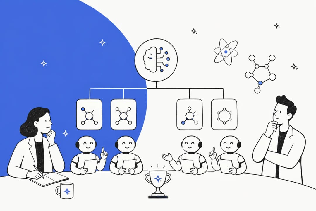 Illustrated hero banner for a guide to Google's AI co-scientist, a multi-agent research assistant