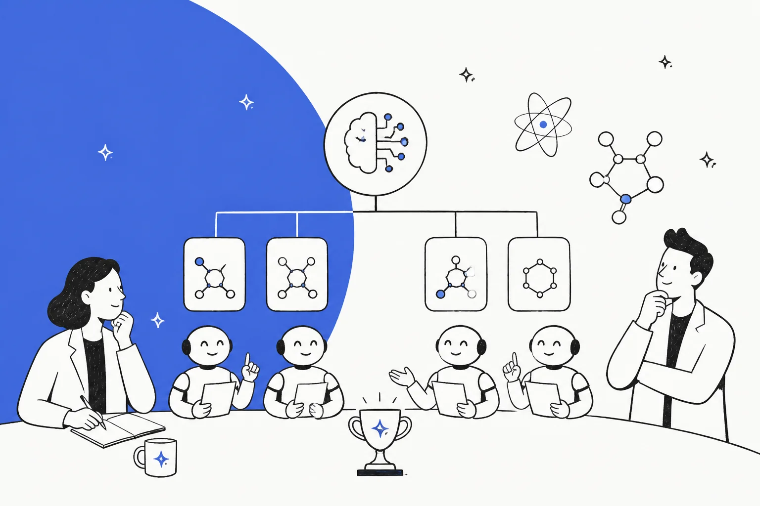 Illustrated hero banner for a guide to Google's AI co-scientist, a multi-agent research assistant