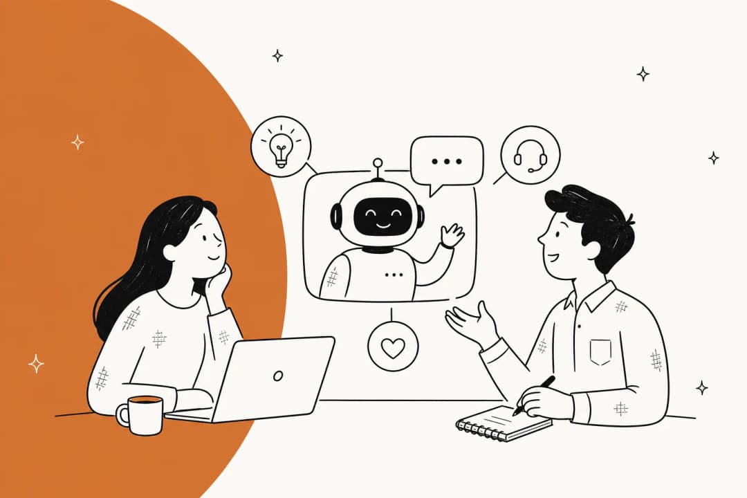 Banner ilustrado de um guia sobre ideias de chatbot de IA para equipes de suporte e CX