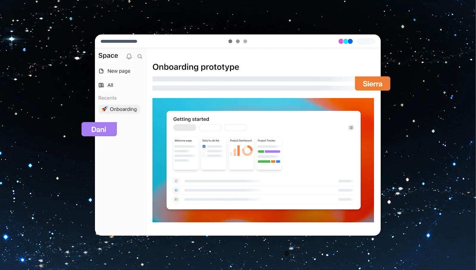 An onboarding prototype built as a visualization on a shared page in Space, with teammate cursors, as taken from the ChatGPT Space feature page