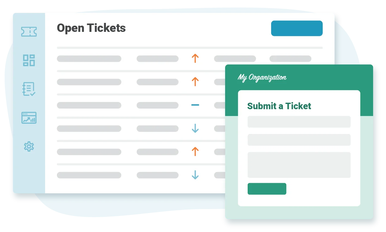 The Spiceworks ticket queue alongside the end user portal submission form, as taken from Spiceworks