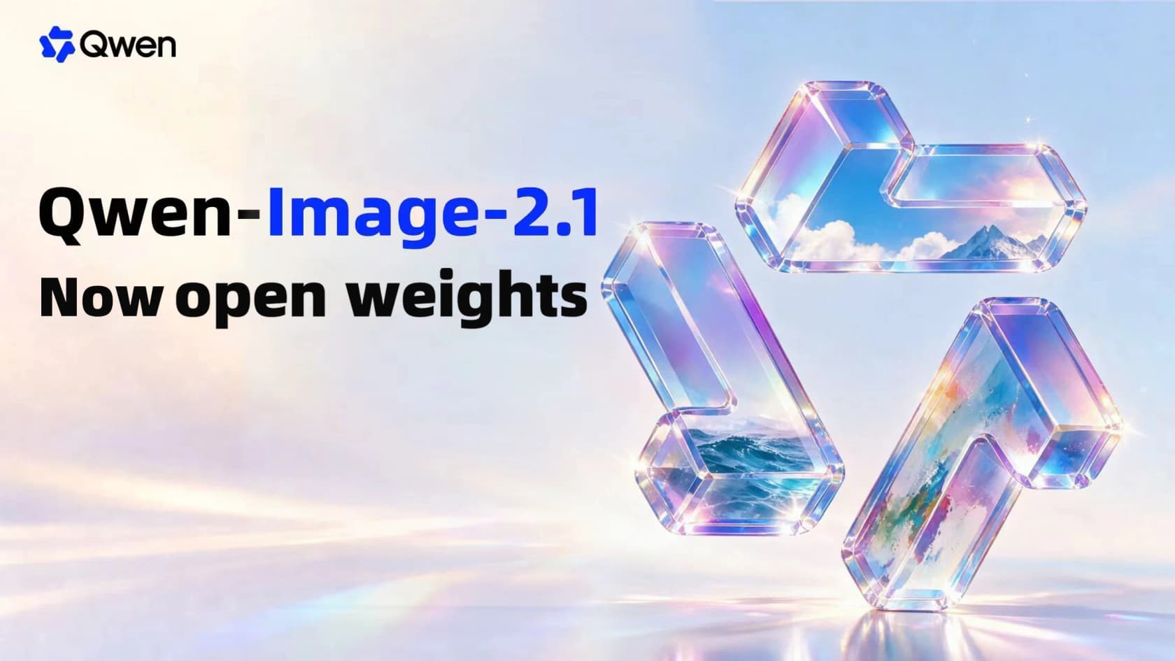 Qwen's own launch graphic for Qwen-Image-2.1, headlined "Now open weights", as taken from Qwen
