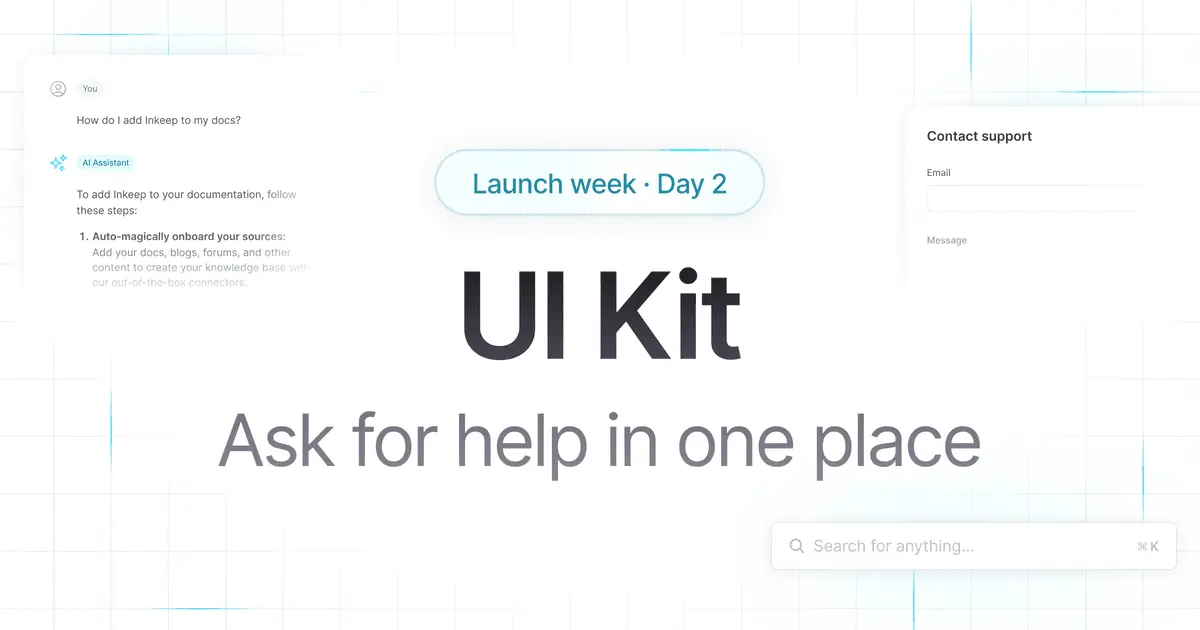 Inkeep's Ask AI widget answering a documentation question in a unified support hub, as taken from Inkeep