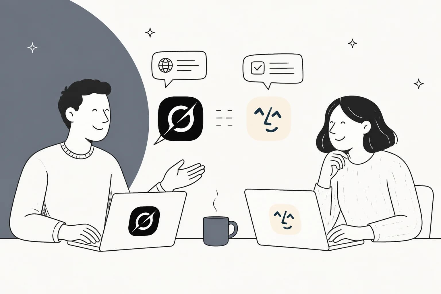 Grok Bot and Lindy shown side by side as two AI teammates working at laptops