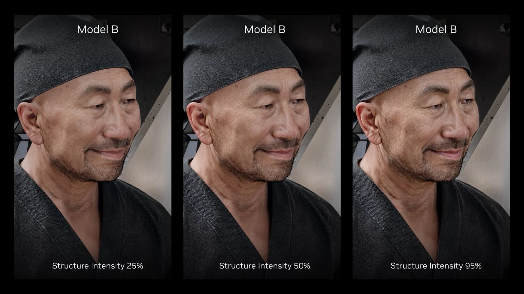 NVIDIA's structure-intensity control changing how much detail DLSS 5 adds, from 25% to 95%