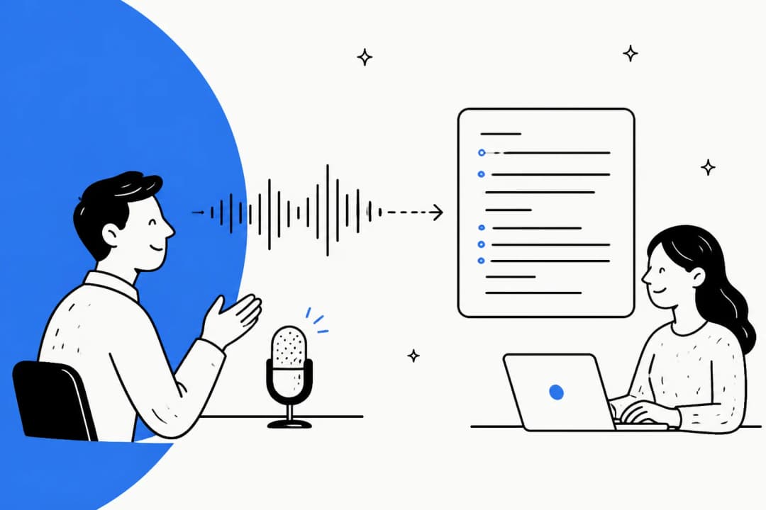 Illustration of speech turning into a clean text transcript