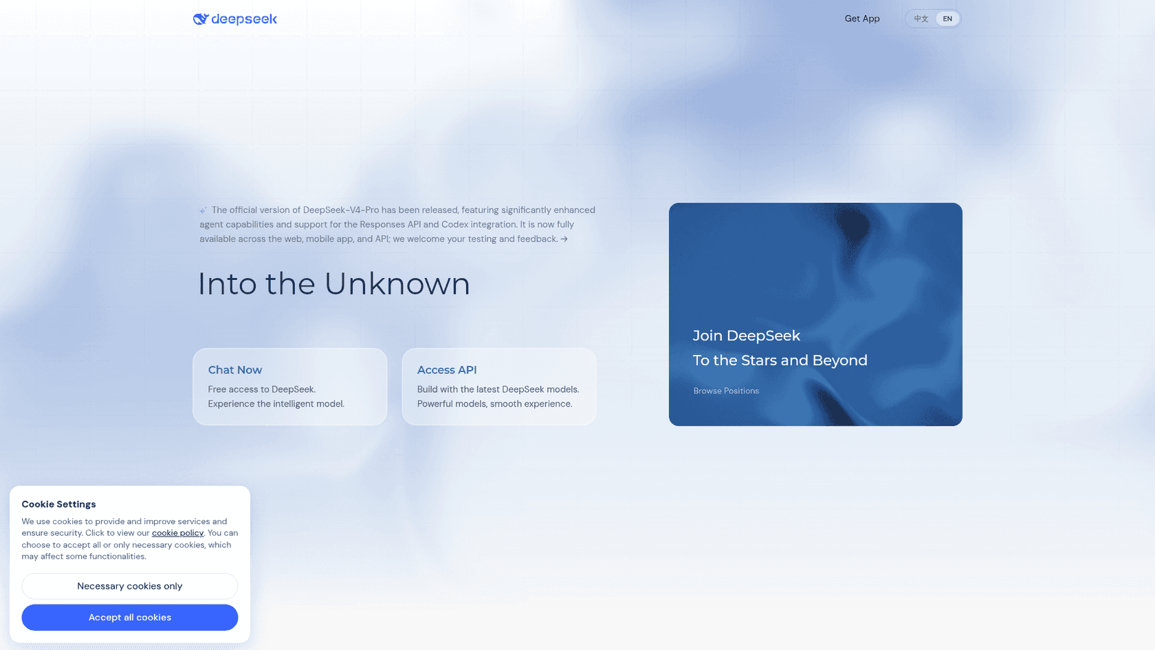 DeepSeek homepage, as taken from DeepSeek