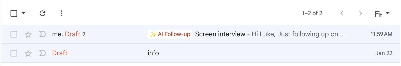 Gmail showing an AI Follow-up labelled thread sitting in Draft state, as taken from the Gmelius help center
