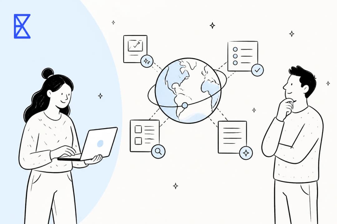 Illustration of Exa's deep research agent pulling structured data from across the web