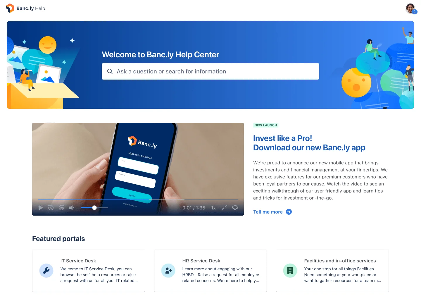 A Jira Service Management help center and customer portal, as taken from Atlassian
