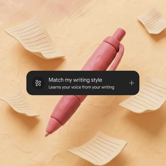 The premade "Match my writing style" skill card, which learns your voice from your writing, as taken from Gemini