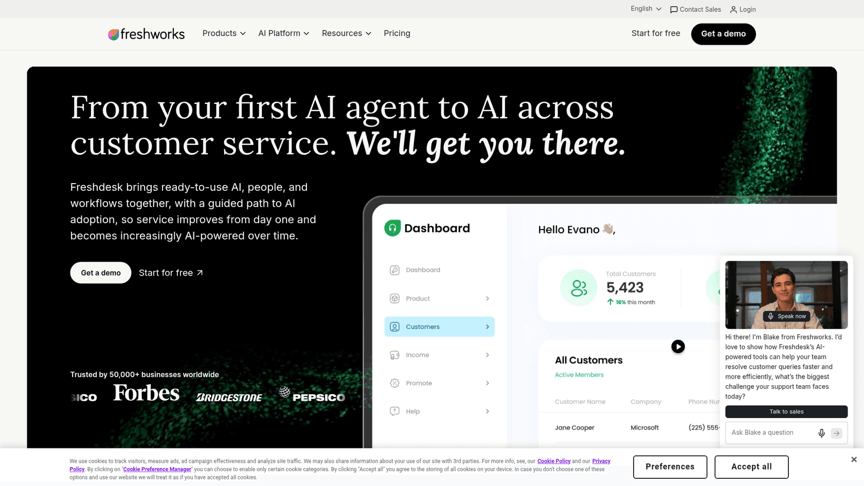 The Freshdesk product page, as taken from Freshworks
