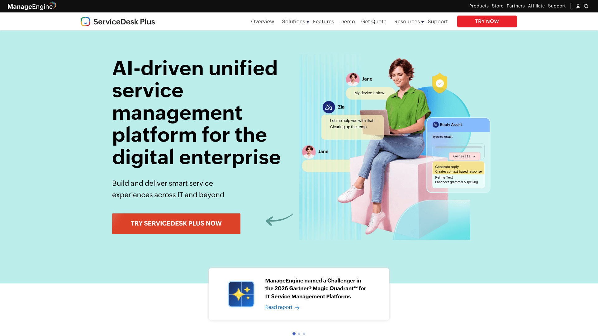 ManageEngine ServiceDesk Plus product page