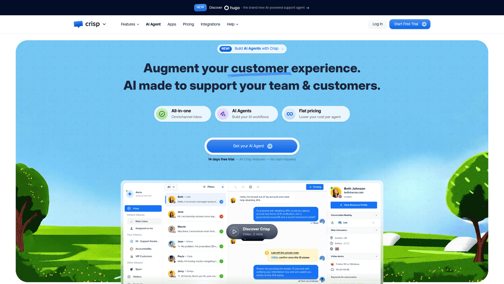 The Crisp homepage, as taken from Crisp