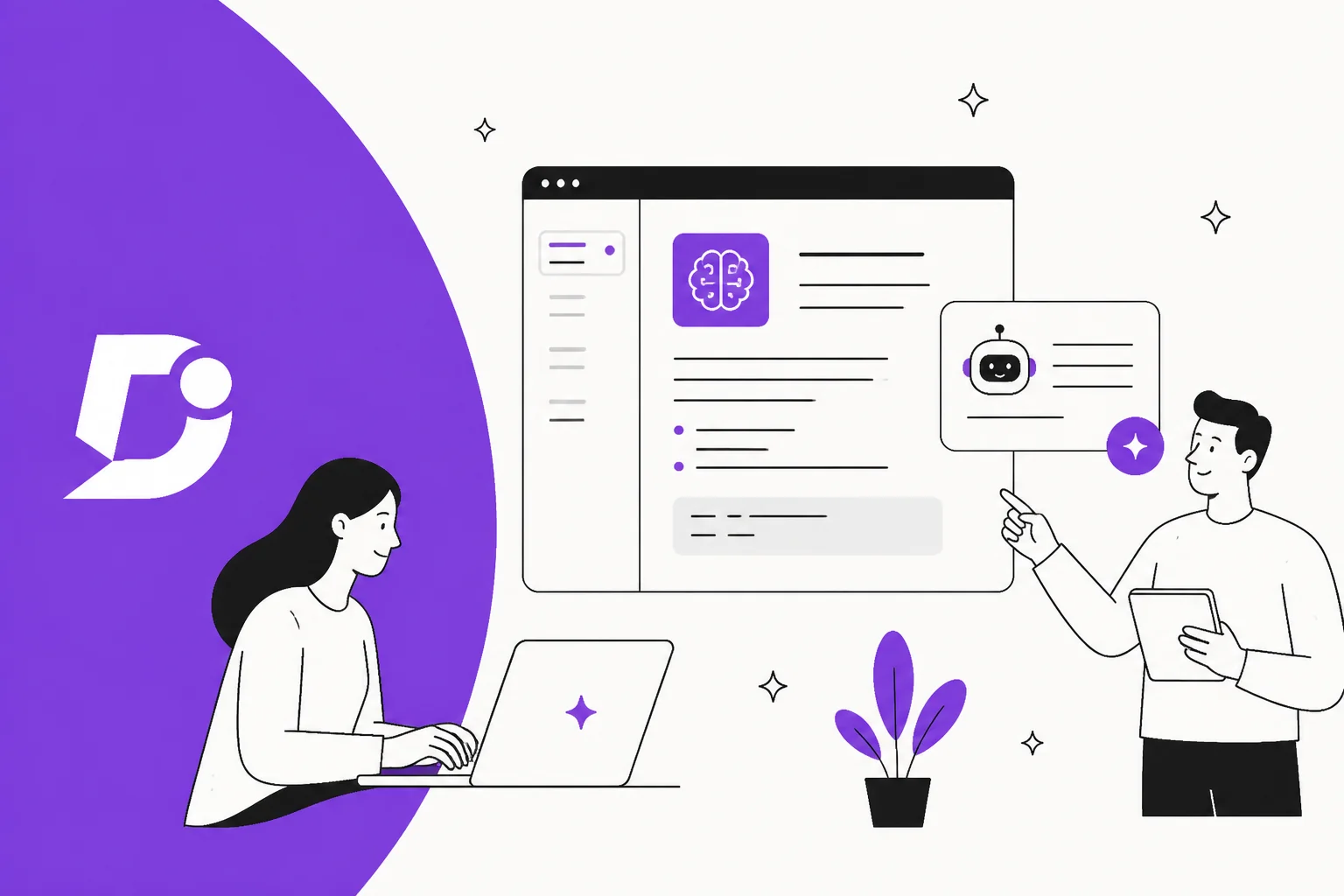 Illustration of a Document360 knowledge base with AI writing and answering content