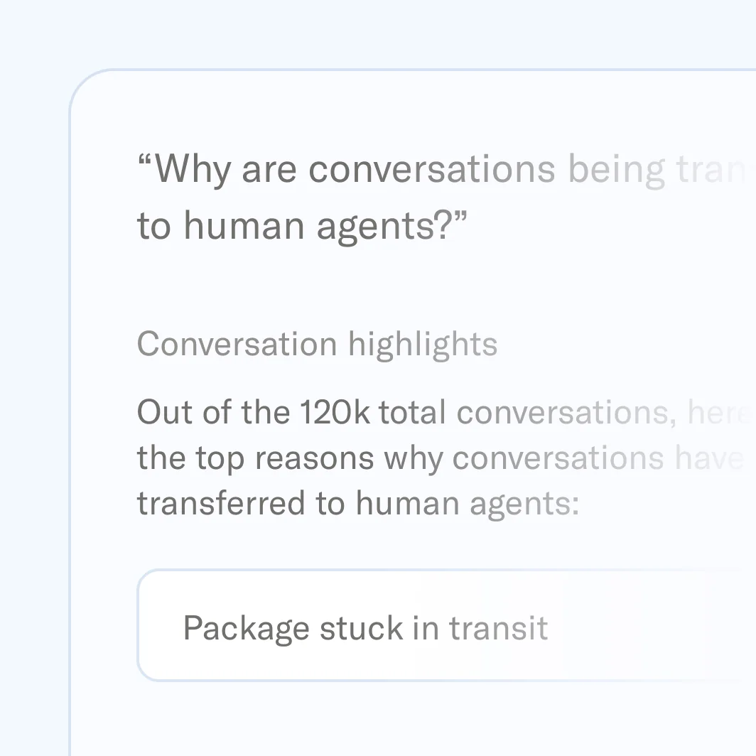 Sierra's Explorer answering "Why are conversations being transferred to human agents?" across 120k conversations, as taken from Sierra
