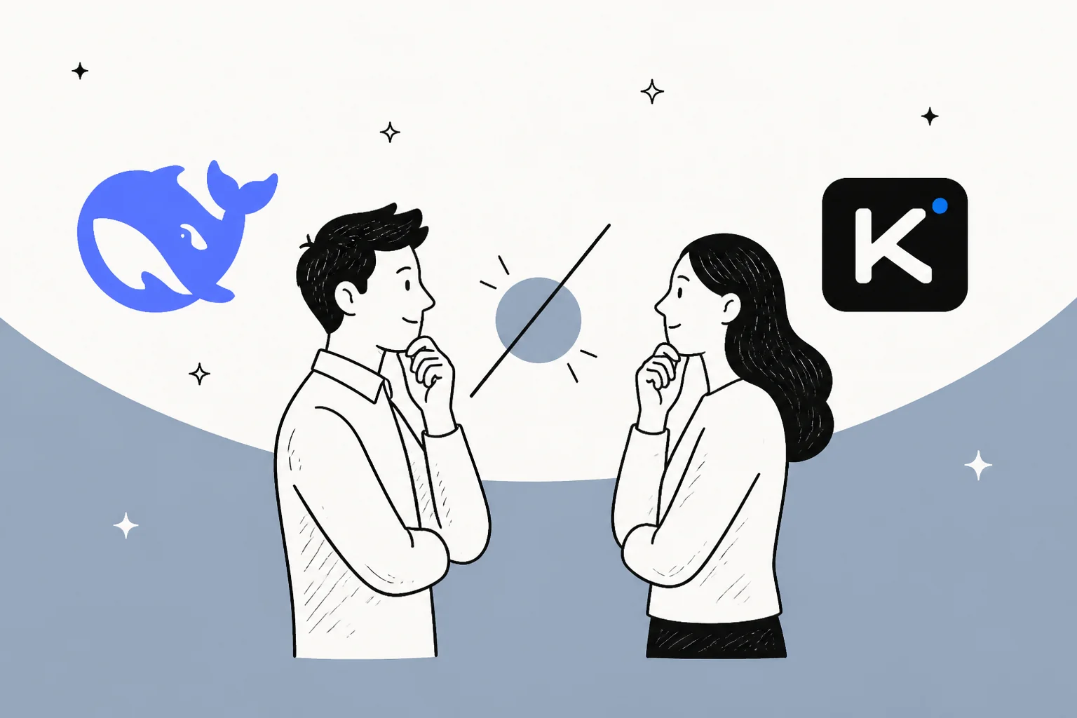 Illustration comparing DeepSeek V4 Flash and Moonshot AI's Kimi K3