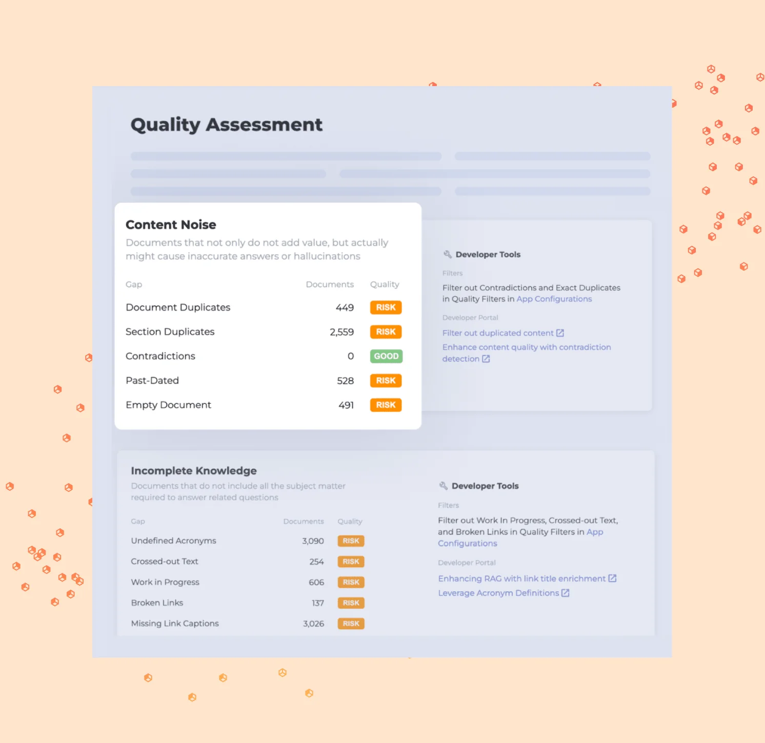 Shelf's Quality Assessment view counting document duplicates, past-dated files and undefined acronyms, as taken from Shelf