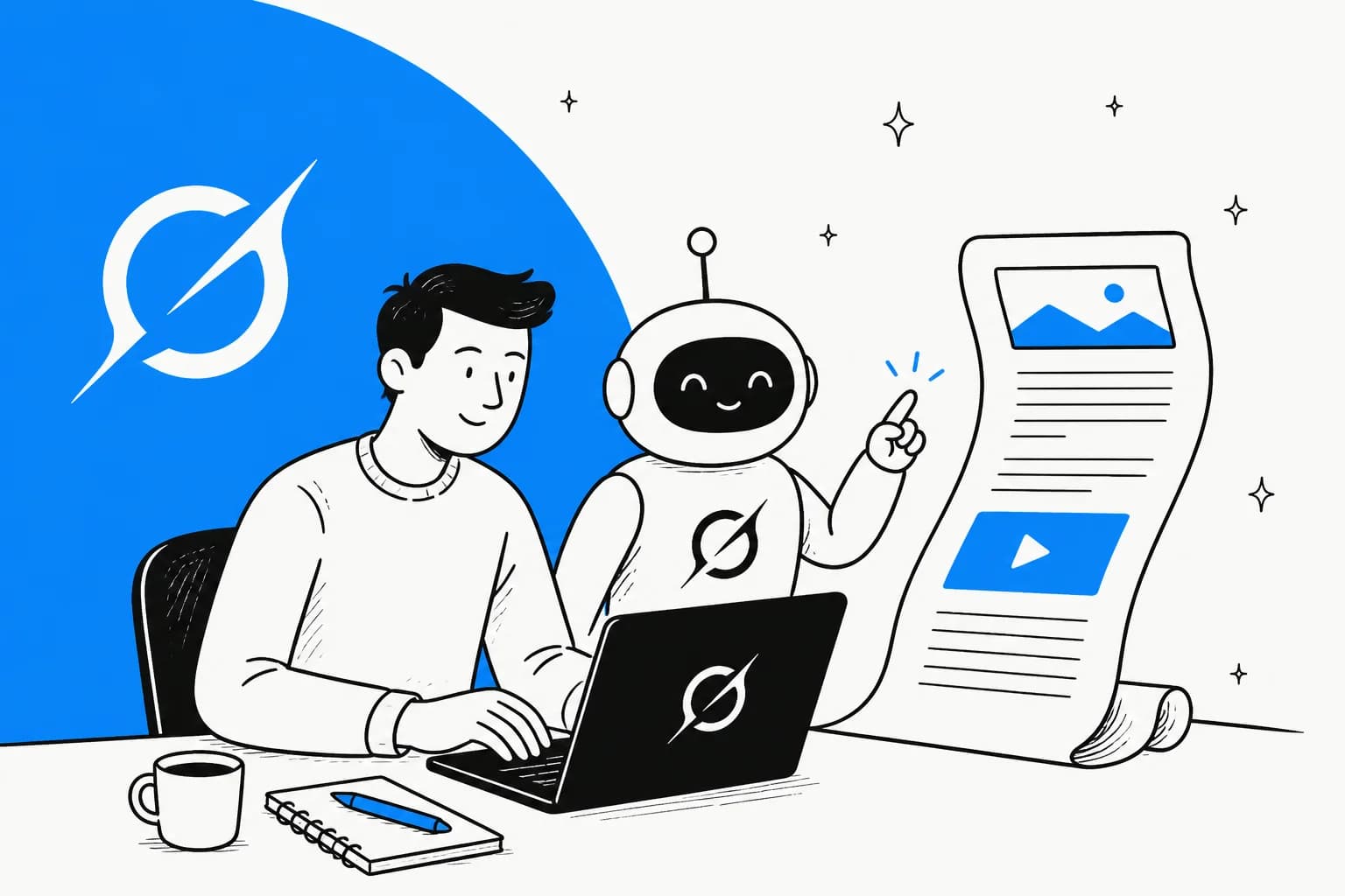 Illustration of Grok Bot being used to write blog posts and content