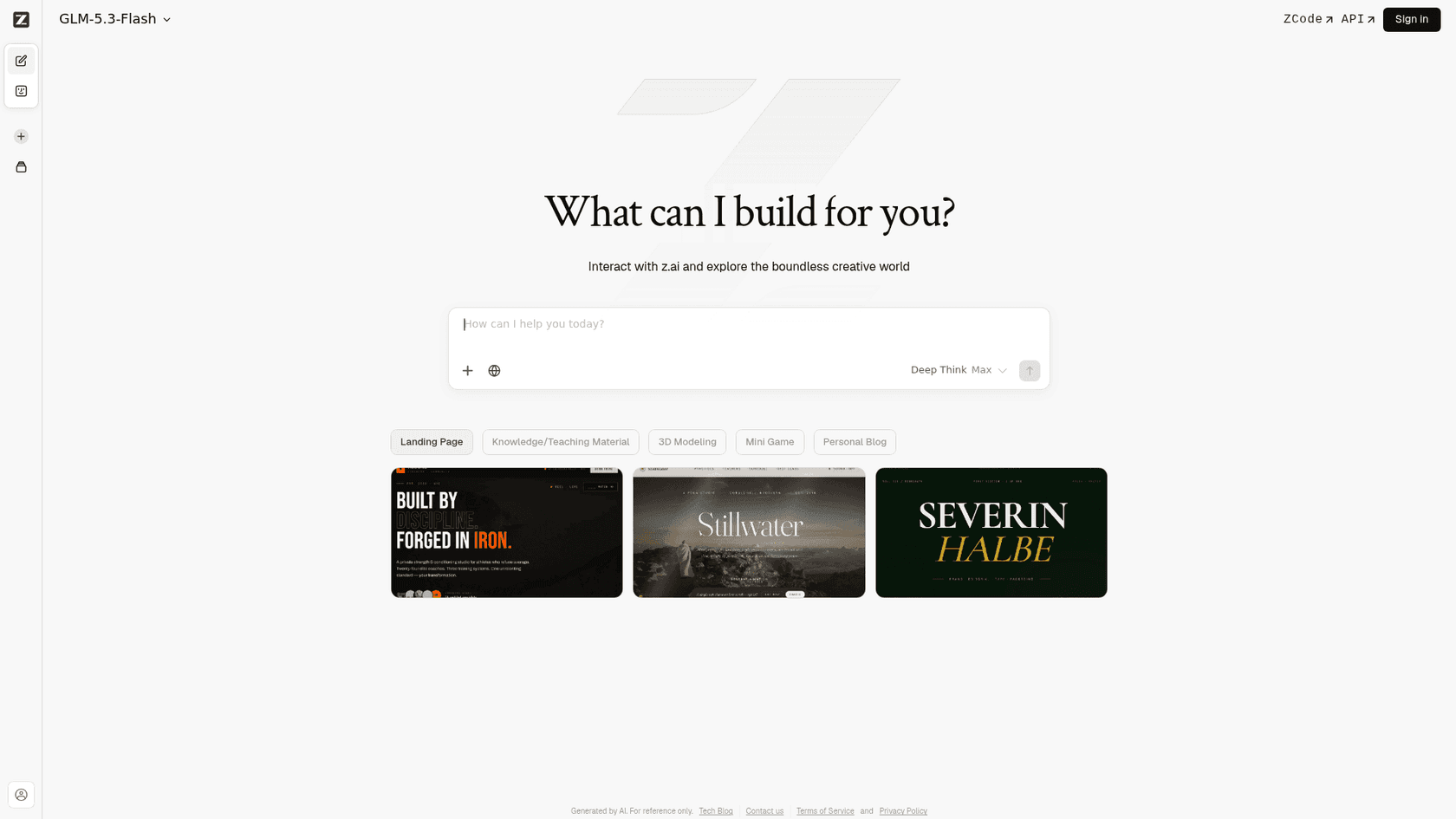 Z.ai's site presenting the GLM model family