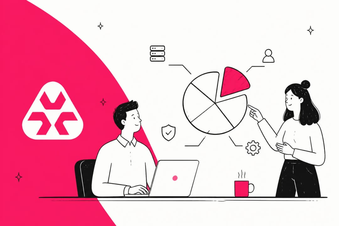 Illustration of two IT staff reviewing a pie chart of Atera subscription costs