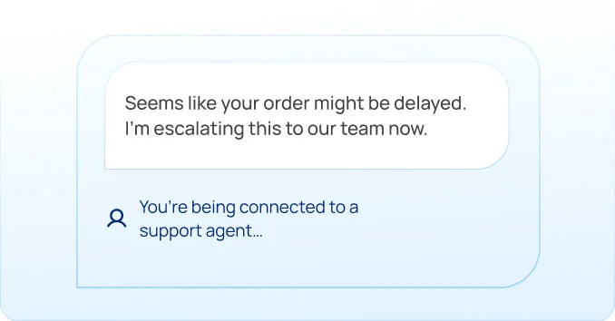 Chatling's human handoff in action, telling a customer they are being connected to a support agent, as taken from Chatling