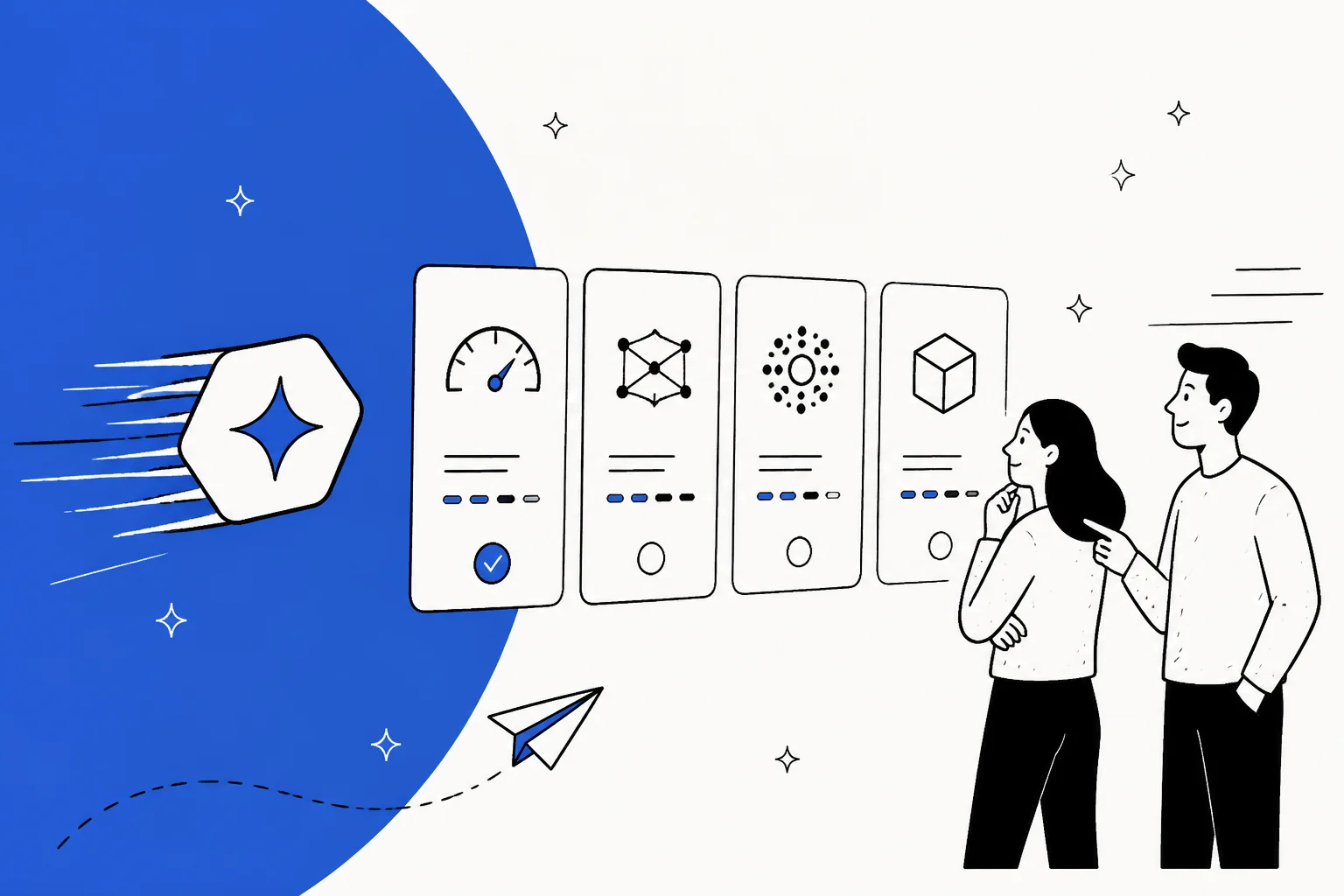 Illustration of fast, affordable AI models lined up as alternatives to Google Gemini 3.8 Flash