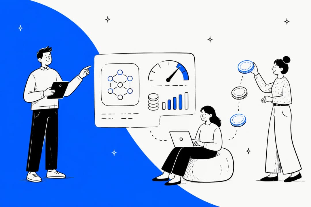 Hand-drawn cost meters and coins on a blue field, illustrating Meta Muse Spark 1.3 pricing
