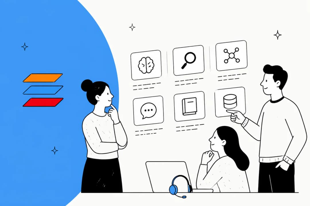 A support team weighing up knowledge and AI tools against the Shelf logomark