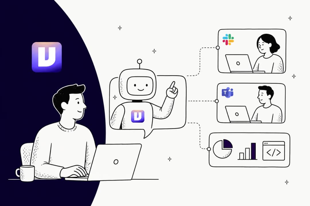 Illustration of Viktor, an AI employee working inside Slack and Microsoft Teams