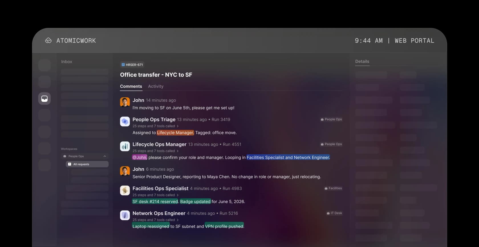 Atomicwork's agentic service management dashboard, as taken from Atomicwork