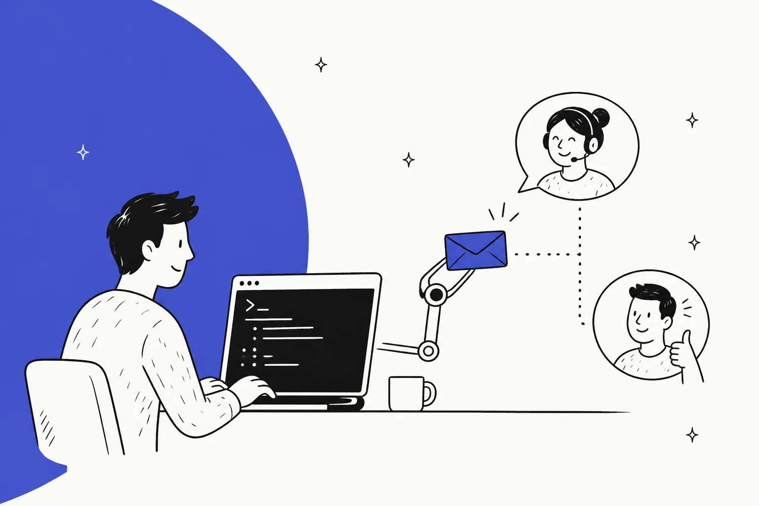 Illustrated banner for a guide on automating customer support from the command line