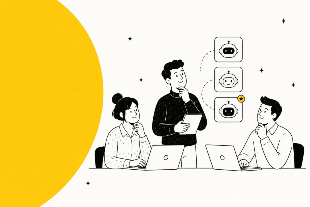 Illustration of a small team weighing several AI assistant options