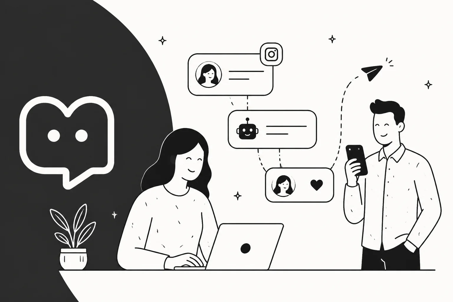 ManyChat review 2026 hero illustration showing chat marketing automation