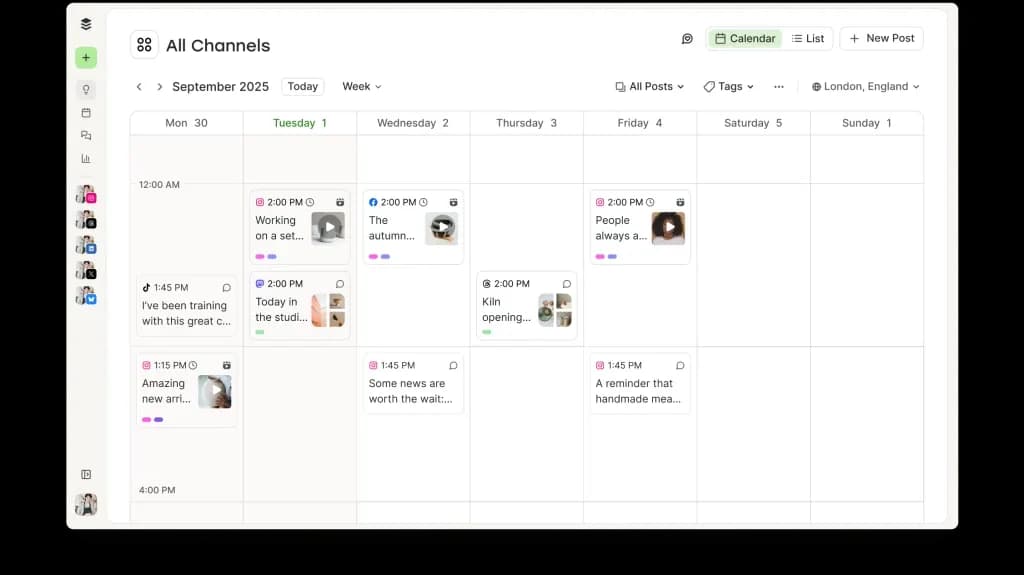 Buffer's publishing calendar view, as taken from Buffer