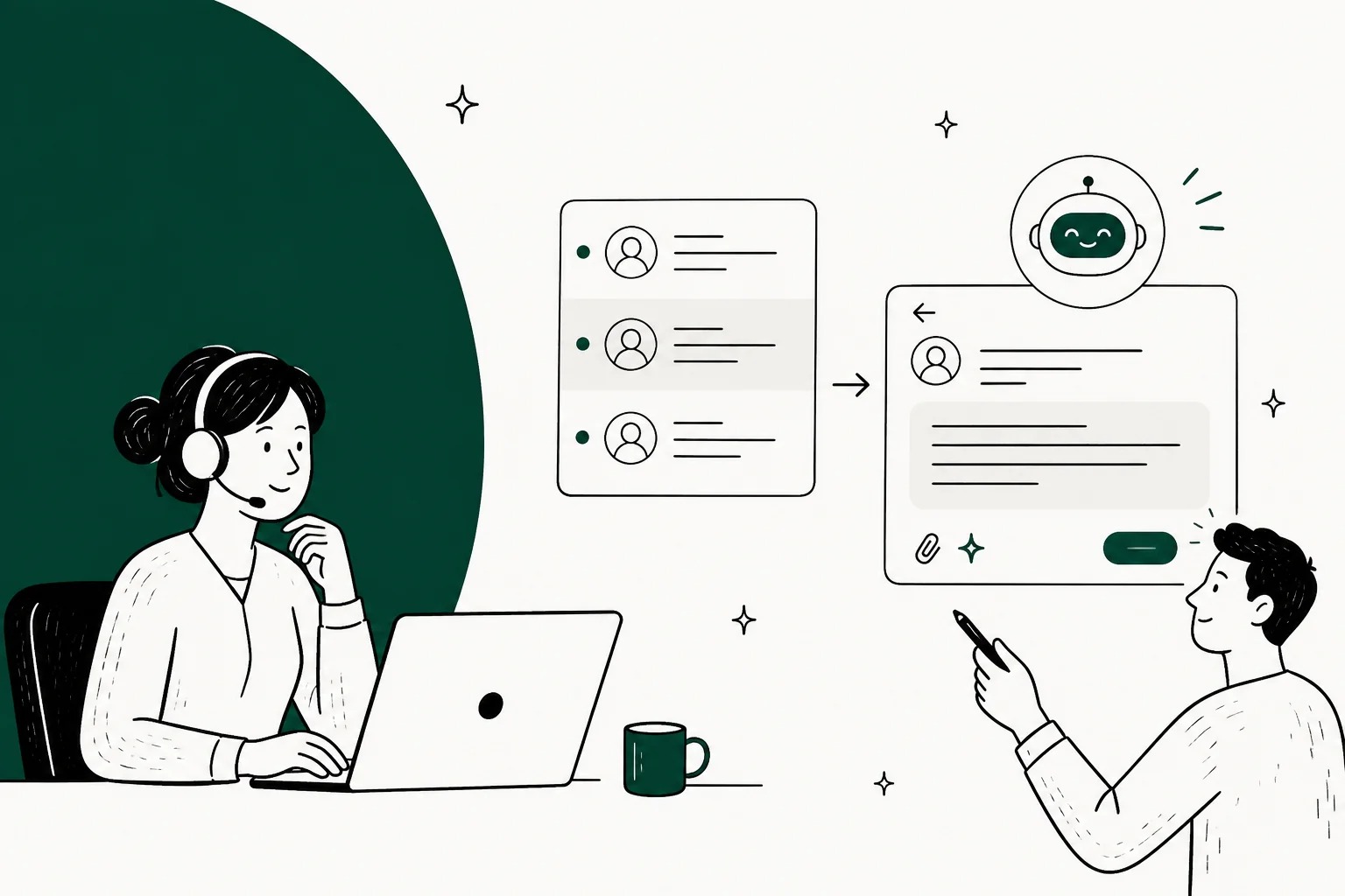 Illustrated banner for a guide on generating AI responses inside a support helpdesk