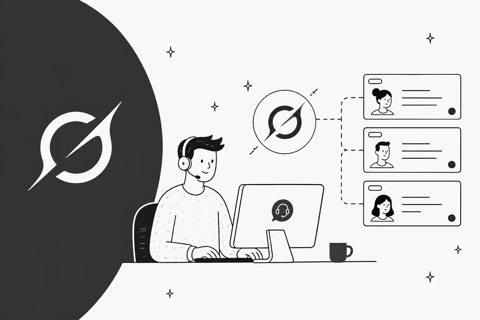 Grok Bot working a Freshdesk support queue, illustrated hero banner