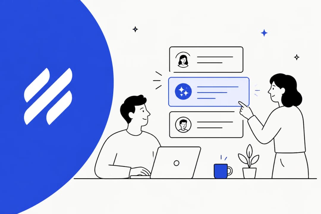 Two people reviewing an AI-drafted reply next to the Help Scout logo