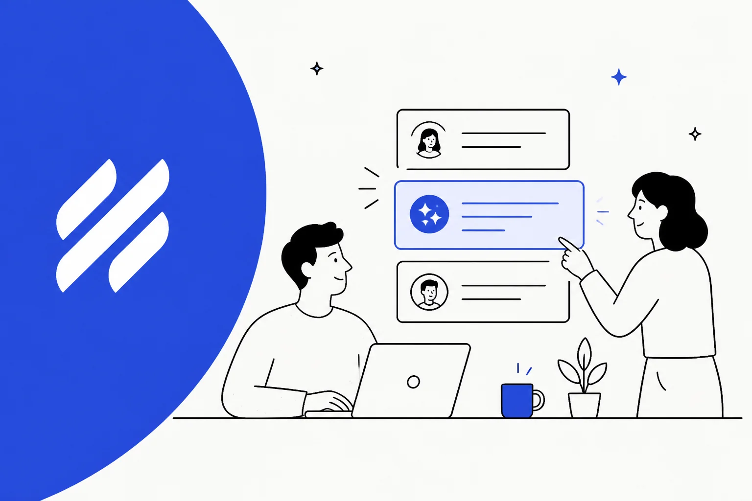Two people reviewing an AI-drafted reply next to the Help Scout logo