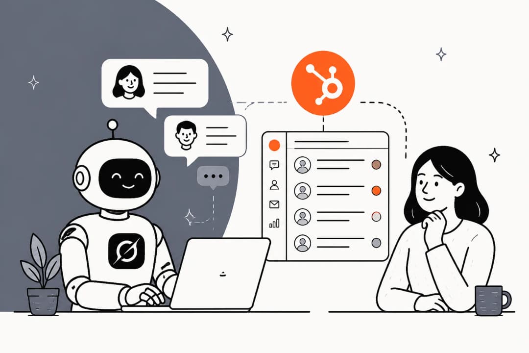 Grok Bot working a HubSpot Service Hub support inbox, illustrated hero banner