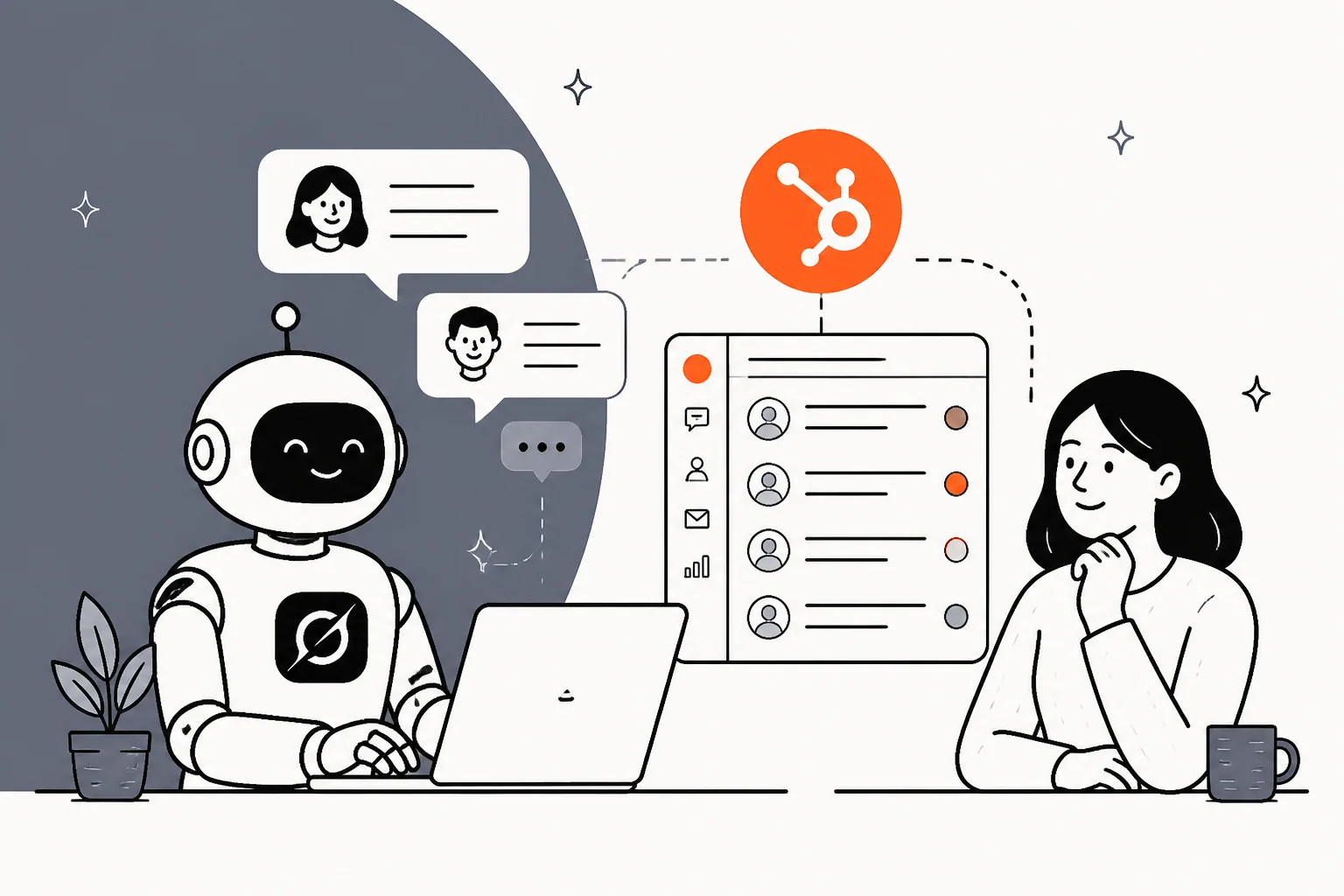 Grok Bot working a HubSpot Service Hub support inbox, illustrated hero banner