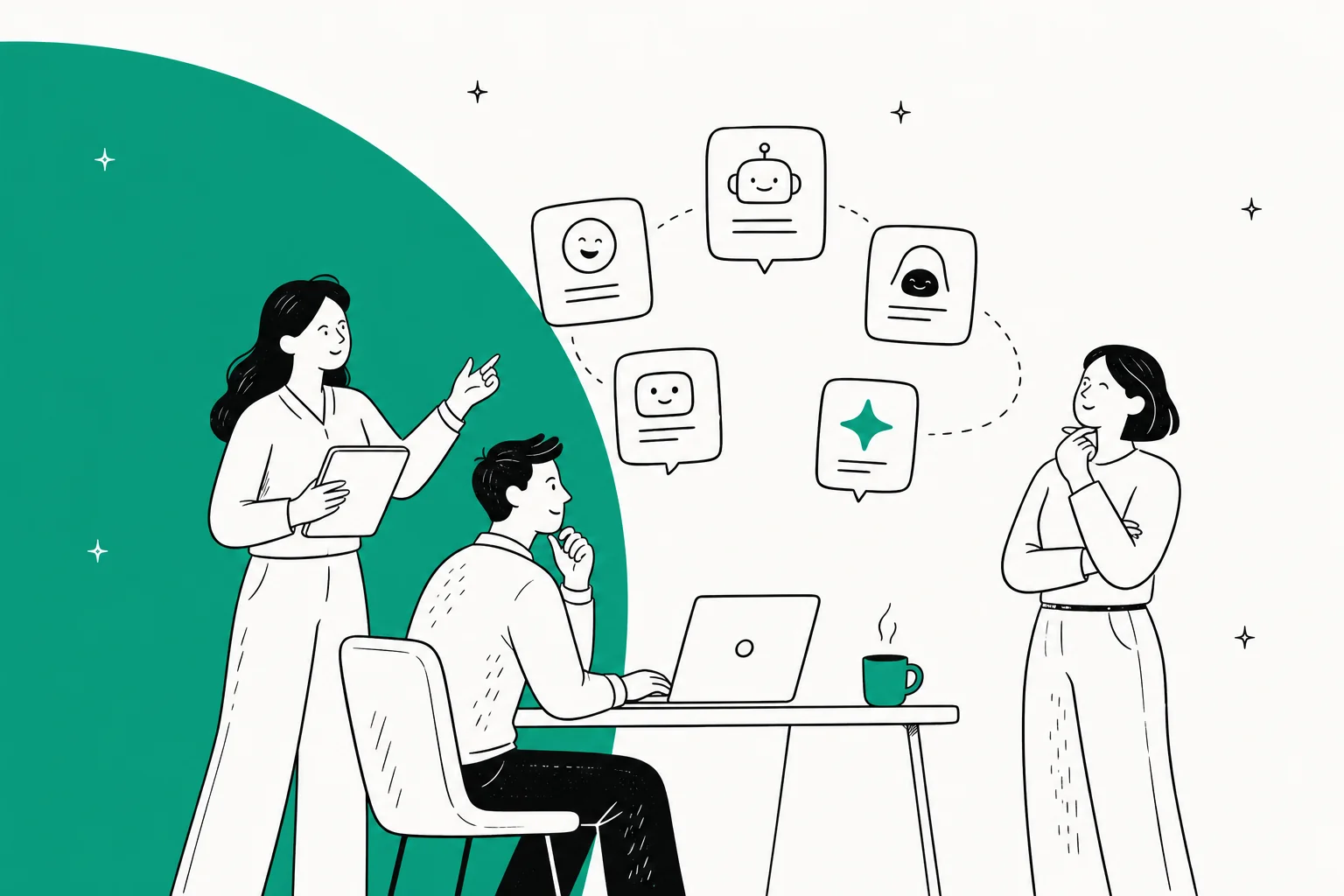 Banner ilustrado de destaque para uma seleção das melhores alternativas ao ChatGPT for Work