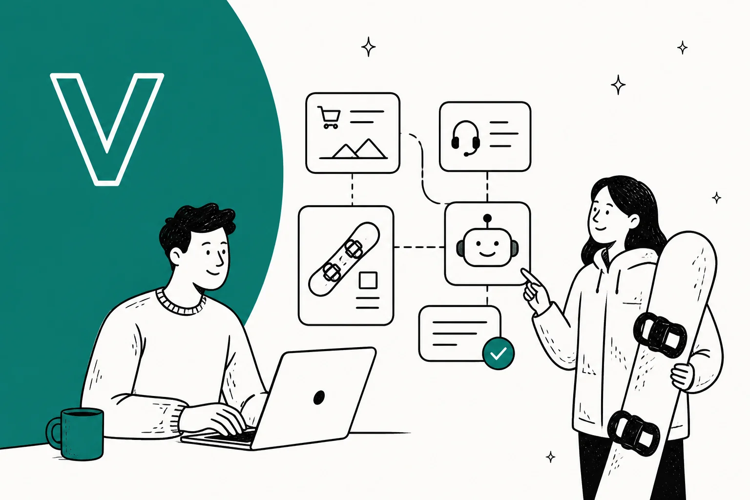 ValiOpt pricing illustration showing an AI support assistant for an ecommerce store