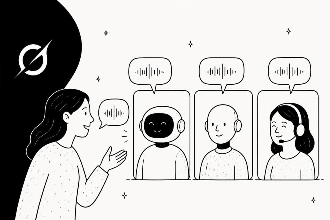 A caller speaking to three different voice agent options, with the Grok logomark on the left