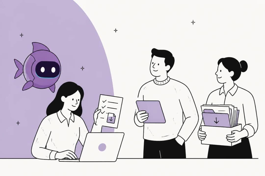 An illustration of a Gobii agent handing its work and files over as the platform winds down